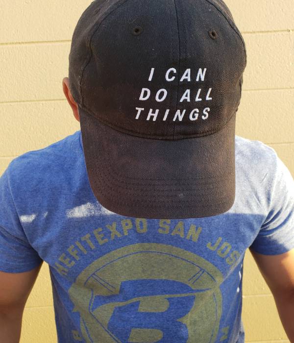Person's Hat Says "I Can Do All Things"
